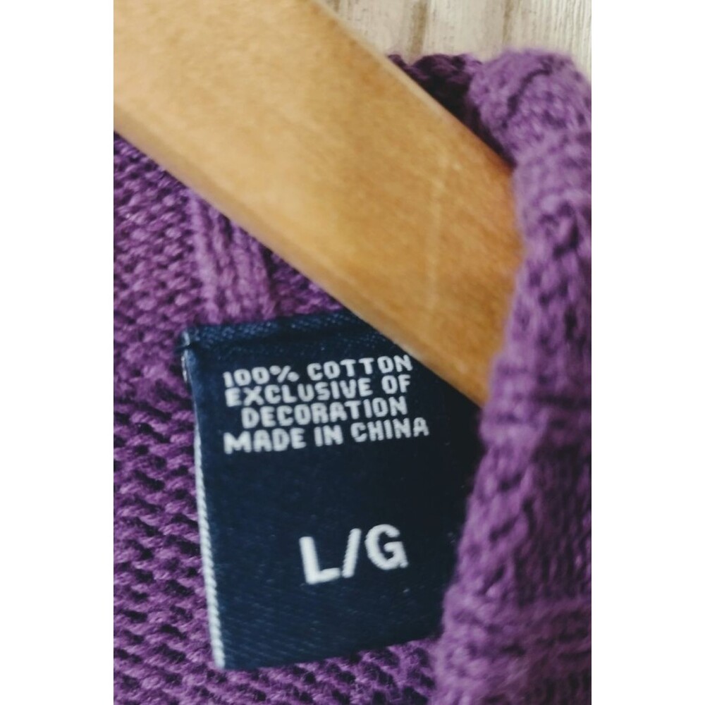 CHAPS Women's Sweater Large Purple 100% Cotton Thick Heavy Preppy - Picture 5 of 10